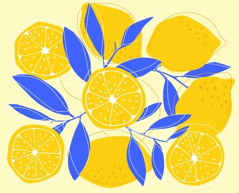 Lemon and slice doodle hand drawn illustration Stock Illustration