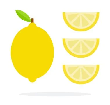 Lemon and three slices of lemon vertically flat isolated Stock-Illustration
