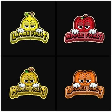 Lemon, apple, mango and orange fruit mascot character. Vectors and Illustra.. Stock Illustration