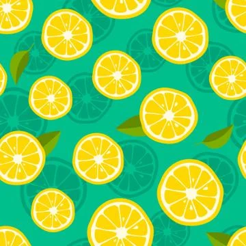 Lemon background. Fresh tropic fruit pattern on green background. Vector illu Stock Illustration