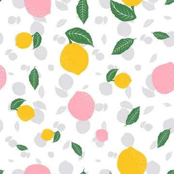Lemon blooms vector seamless pattern design on white background Stock Illustration