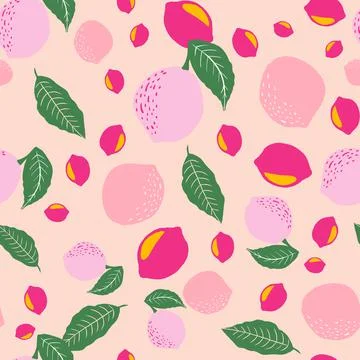 Lemon blooms vector seamless pattern on beige background Stock Illustration