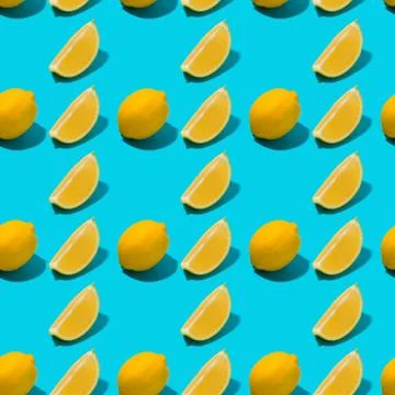 Lemon on blue seamless pattern. Stock Photos