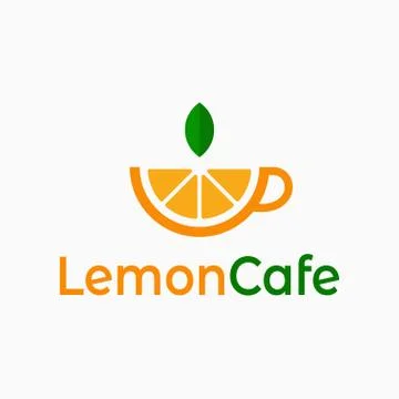 Lemon cafe logo. Cup of tea with lemon on white Stock Illustration