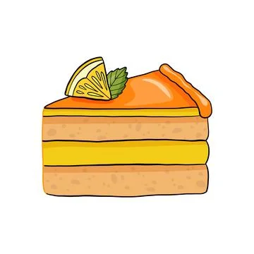 Lemon cake with lemon and mint. Pieces of cake. Flat style, bakery, sweet c.. Stock Illustration