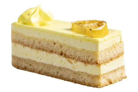 Lemon cake. Lemon slice cake isolated on white background. Close up Foto stock