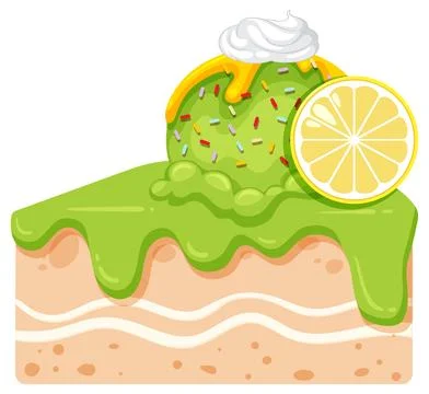 Lemon Cake Slice with Green Icing and Ice Cream イラスト素材