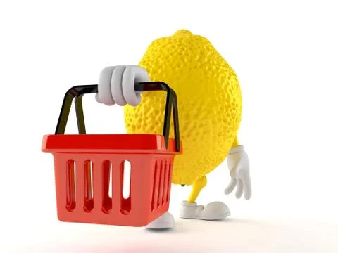 Lemon character holding empty shopping basket Stock-Illustration