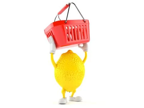 Lemon character holding empty shopping basket Stock-Illustration