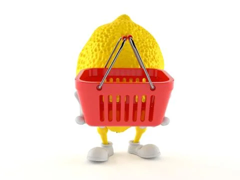Lemon character holding empty shopping basket Stock-Illustration