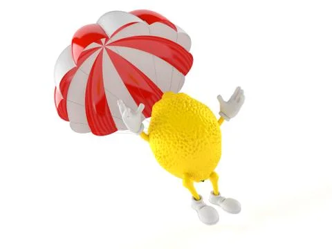Lemon character with parachute Stock Illustration