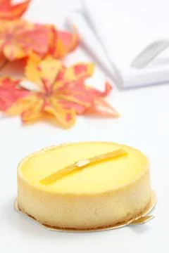 Lemon cheesecake isolated in white background Stock Photos
