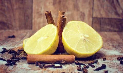 Lemon with cinnamon. Stock Photos