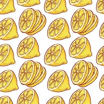 Lemon citrous slices seamless pattern. Vector background cut fruits with for Stock Illustration