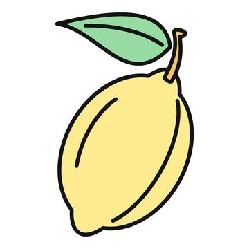 Lemon citrus fruit with green leaf drawing icon Illustration