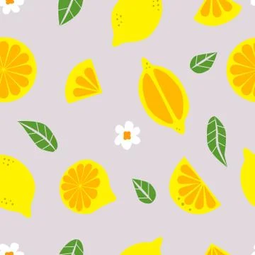 Lemon, citrus, fruits seamless vector pattern. Stock Illustration