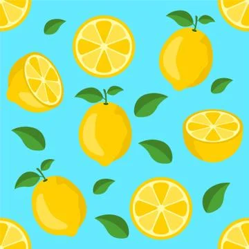 Lemon citrus repeat pattern fabric gift wrap wall texture blue background vector Illustrazione stock