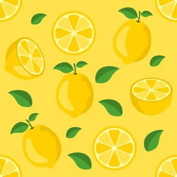 Lemon citrus repeat pattern fabric gift wrap wall texture background vector Stock Illustration