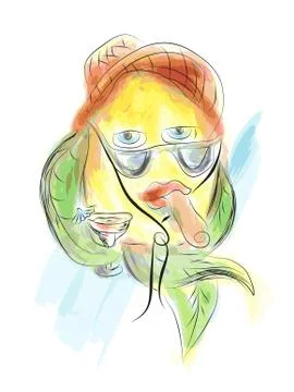 Lemon with a cocktail Stock Illustration