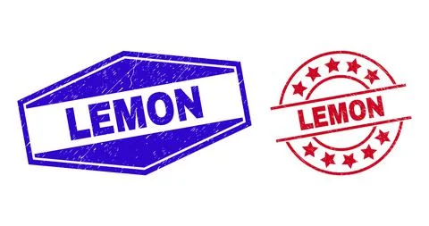 LEMON Corroded Stamp Seals in Circle and Hexagonal Forms Illustrazione stock