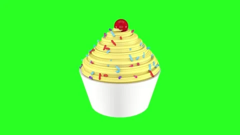Lemon cupcake with colored confetti and cherry, on a green screen. Stock Footage 254354954
