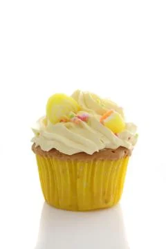 Lemon cupcake isolated in white background Stock Photos