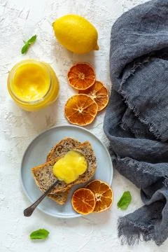 Lemon custard for breakfast. Stock Photos