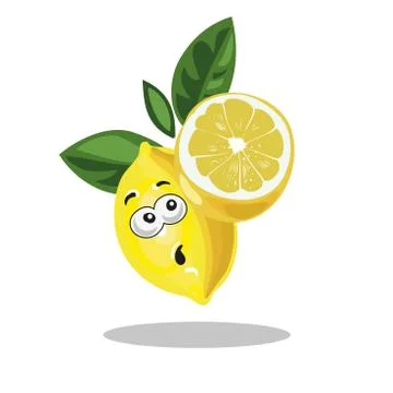 Lemon cute character surprised with half cut lemon Stock Illustration