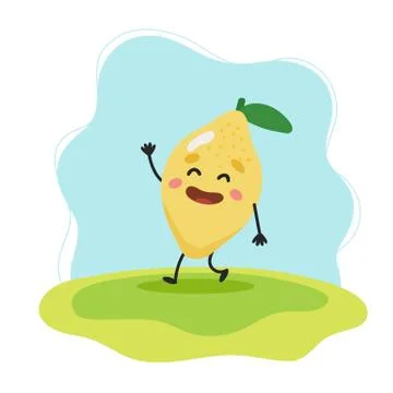 Lemon cute character, vector illustration for kids in cartoon style Ilustración de archivo