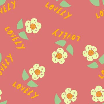 Lemon Daisy Vector Repeat Scattered Pattern On Rustic Red With Lovely Text Stock Illustration