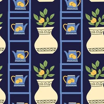 Lemon Decor Pattern for Mediterranean Garden Style Stock Illustration