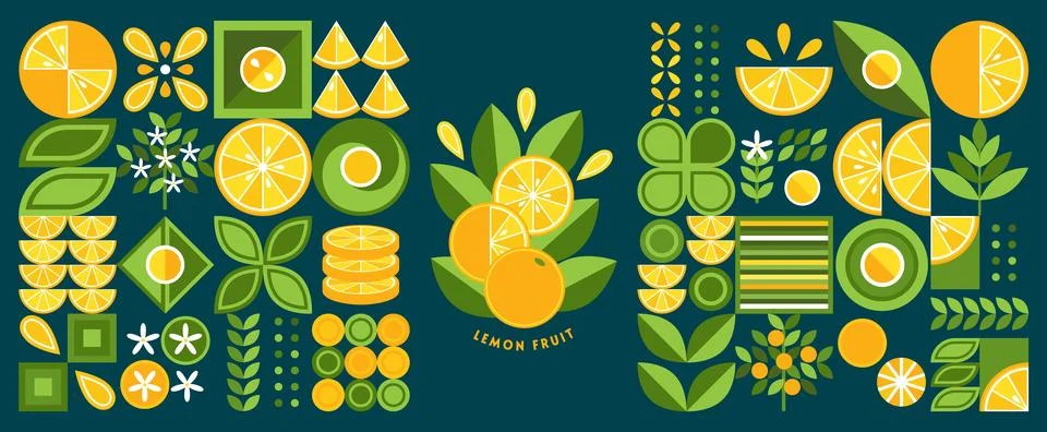 Lemon design elements in simple geometric style. Stock Illustration