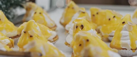 Lemon desserts in a cafe shop window Stock Footage 152582957