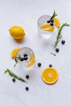Lemon detox water on background. Stock Photos