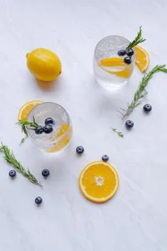 Lemon detox water on background. Stock Photos