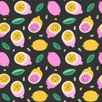 Lemon doodle pattern, bright cute citrus fruit drawing in scandinavian style Stock Illustration