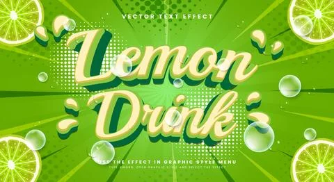 Lemon drink 3d editable text effect template Stock Illustration