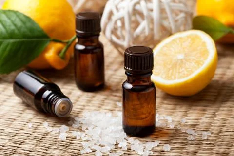 Lemon essential oil Stock Photos