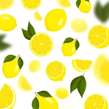 Lemon falling from different angles. Lemon citrus background. Flying Lemon with Stock Illustration
