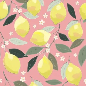 Lemon floral pattern. Hand drawn tree branch with ripe lemons and leaves and Ilustración de archivo