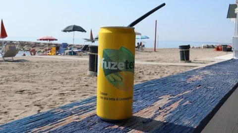 Lemon fresh tea at the beach Stock Footage 113519035