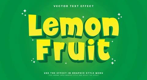 Lemon Fruit 3d editable text effect Stock Illustration