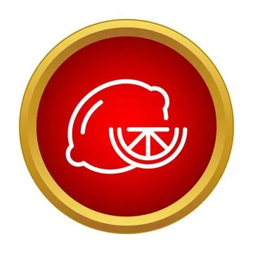 Lemon fruit and slice outline icon in red circle Stock Illustration