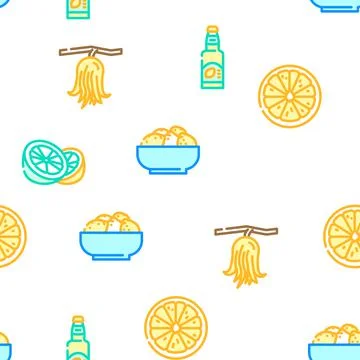 Lemon fruit citrus slice fresh vector seamless pattern Stock Illustration
