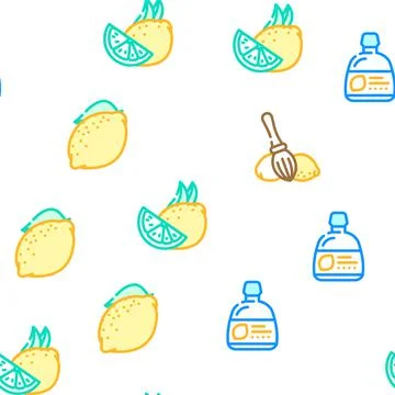 Lemon fruit citrus slice fresh vector seamless pattern Illustrazione stock