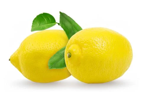 Lemon fruit with green leaf isolated on white background. lemon juice, rind,  Stock Photos