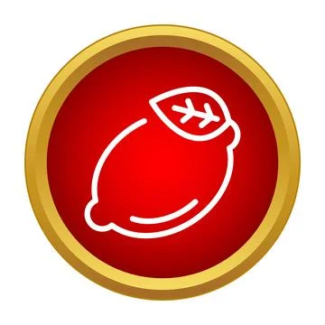 Lemon fruit icon with leaf on red button Stock Illustration