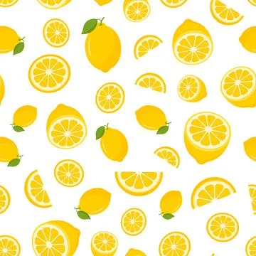Lemon fruit icon seamless pattern background in flat style. Organic fruits .. Stock Illustration