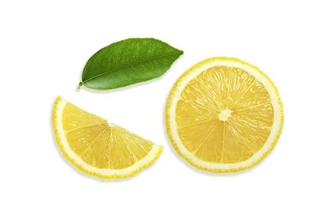 Lemon fruit with leaf isolated on white background Stock Photos