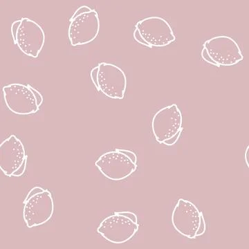 Lemon fruit line vector seamless pattern Stock Illustration